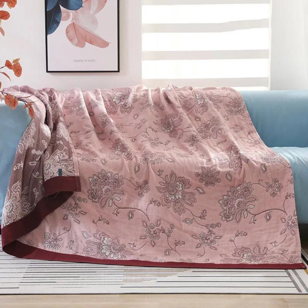 Katoenen Plaid met Bloemenmotief 5-laags Gauze Deken Lichtgewicht Muslin Bed Bank Sprei 150×200 200×230 | Sulvida