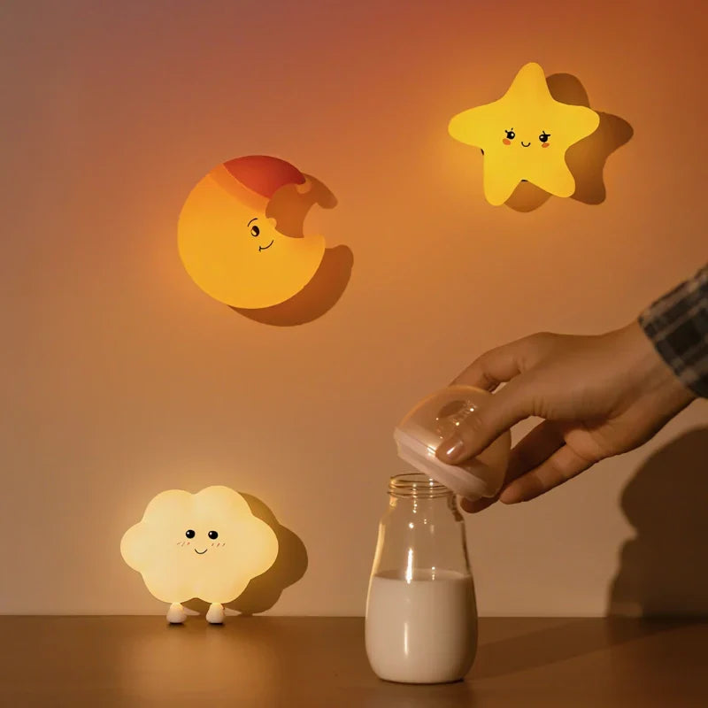 Kindernachtlampje Ster Maan Wolk Oplaadbaar LED Warm Wit Nachtverlichting Kinderen USB Veilig Nachtlamp | Sulvida