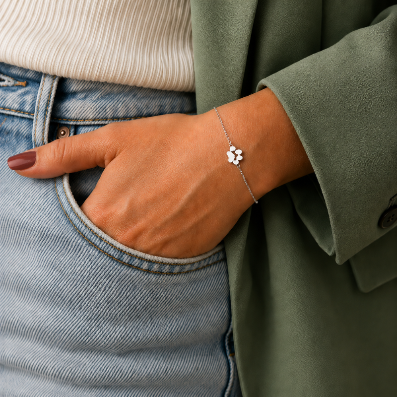 Gepersonaliseerde Armband met Hondenpootafdruk Verstelbaar Roestvrij Staal Zilver Goud Rosé Hondenliefhebber | Sulvida