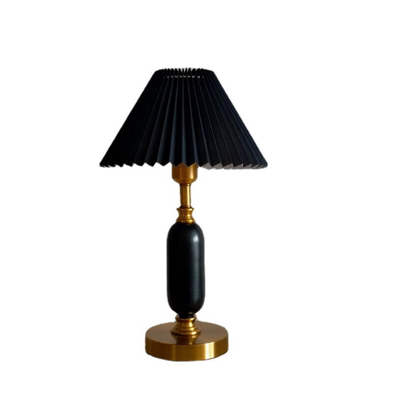 Klassieke Tafellamp met Plissé Kap Stof Metalen Voet Sfeerlicht Slaapkamer Nachtkastje Bureau Verlichting | Sulvida