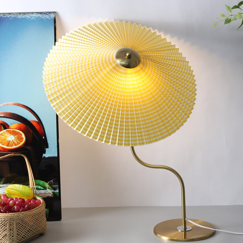 Retro Tafellamp Plissé Kap Stoffenlamp Metaal 63cm Vintage Design Sfeerlicht Leeslamp Woonkamer Sfeerverlichting | Sulvida