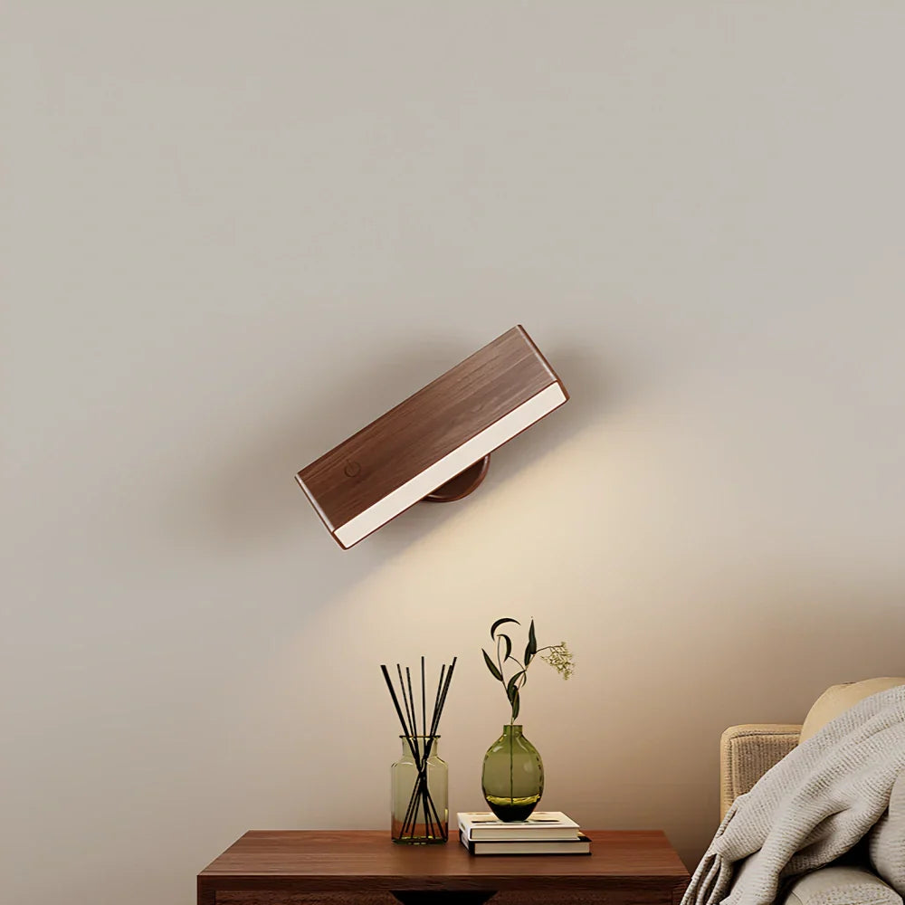 Draaibare Wandlamp Magnetisch Oplaadbaar met 360° Verstelbare Lampkop Touch Dimbaar Hout Design 3W LED Sfeerlicht | Sulvida