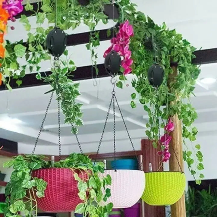 Verstelbaar hangset voor planten 90cm koord kunststof en staal katrol zwart wit binnenophangsysteem plantenhanger | Sulvida