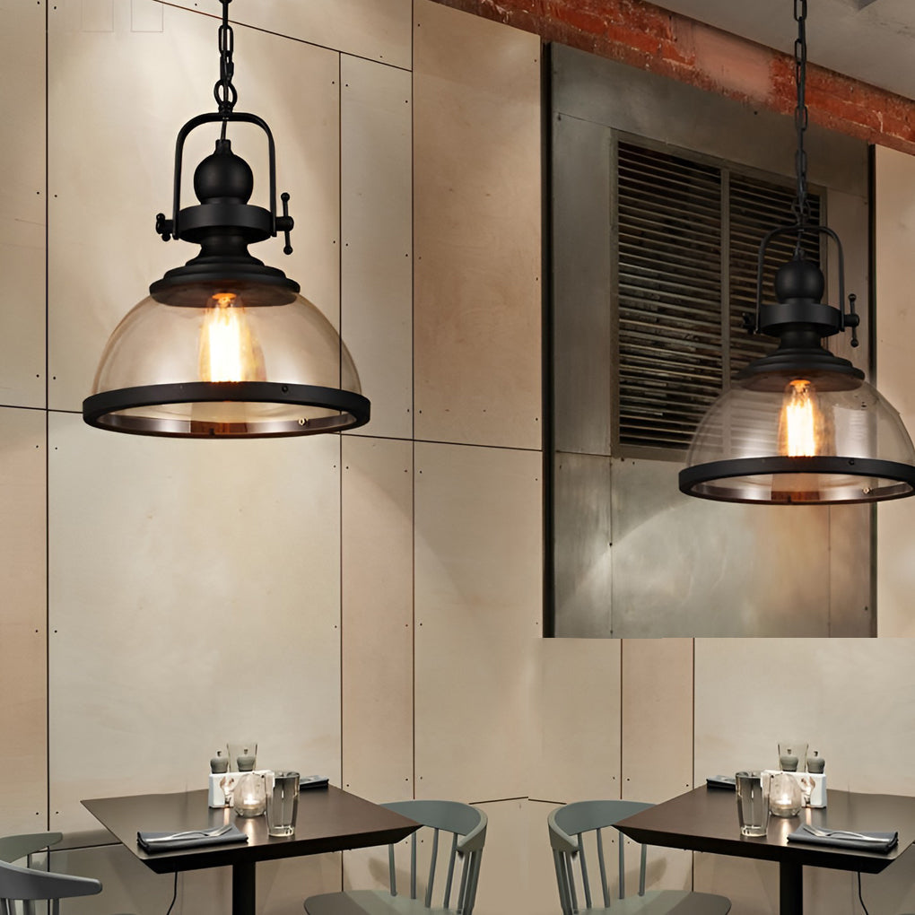 Glazen Hanglamp Industrial Ø30cm Komvorm Transparant Glas met Metaal Binnenverlichting Eetkamer Woonkamer | Sulvida