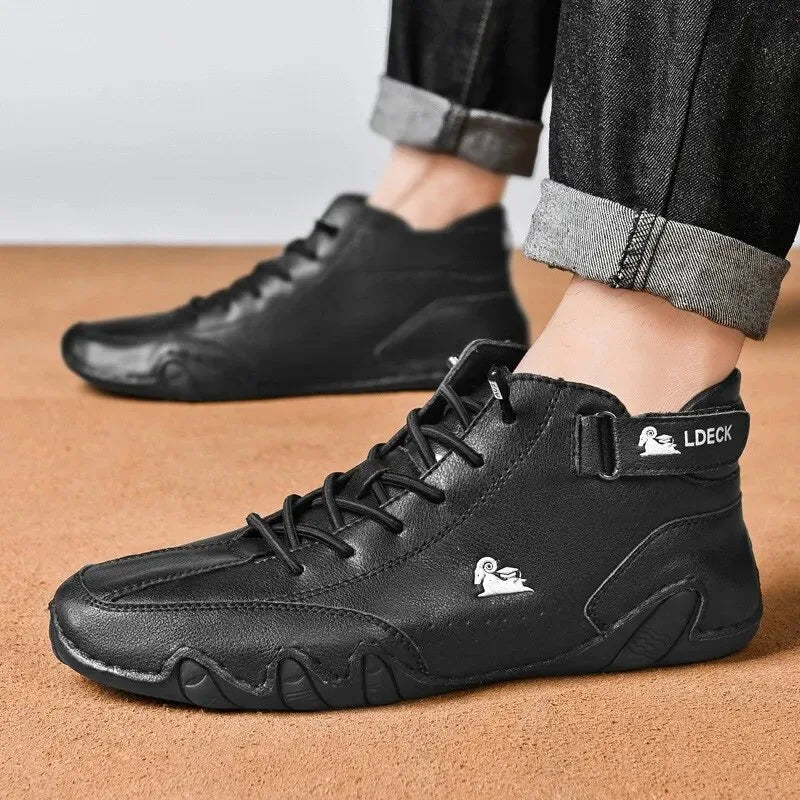 Waterdichte Herenschoenen Hoog met Elastische Sluiting Modern Stoer Ontwerp Leer Comfortabel Casual Dagelijks | Sulvida