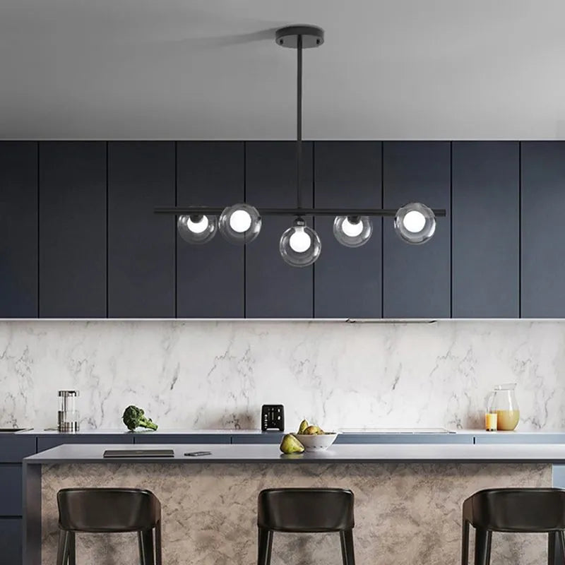 Hanglamp Lineair Glas Metaal 5-6 Lichtpunten Scandinavisch Design Eetkamer Keukeneiland Woonkamer Armatuur | Sulvida