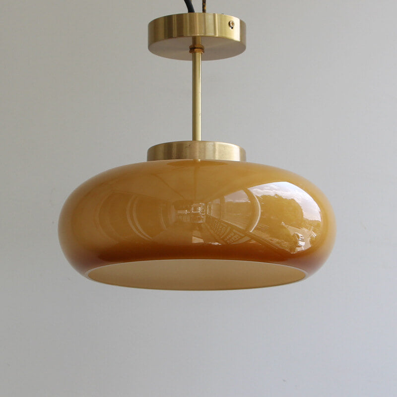 Plafondlamp geel glas messing vintage semi-flush 28cm retro plafondverlichting woonkamer slaapkamer hal | Sulvida