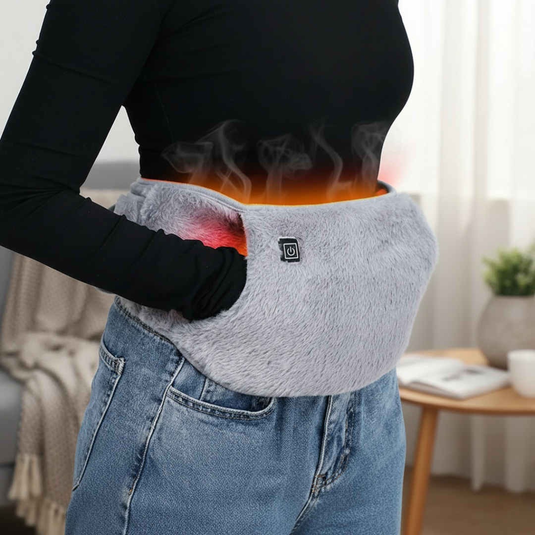 Verwarmingsgordel USB-C met 3 Standen voor Buik en Rug Warmtetherapie Verstelbaar Fluweel Grijs Thuisgebruik | Sulvida