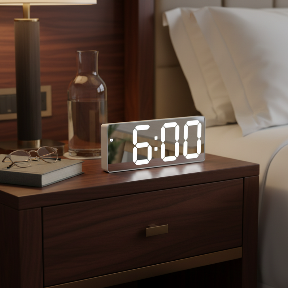 Digitale Wekker met LED Spiegel Display Tijd Datum Temperatuur Alarm Snooze Functie Slaapkamer Kantoor | Sulvida