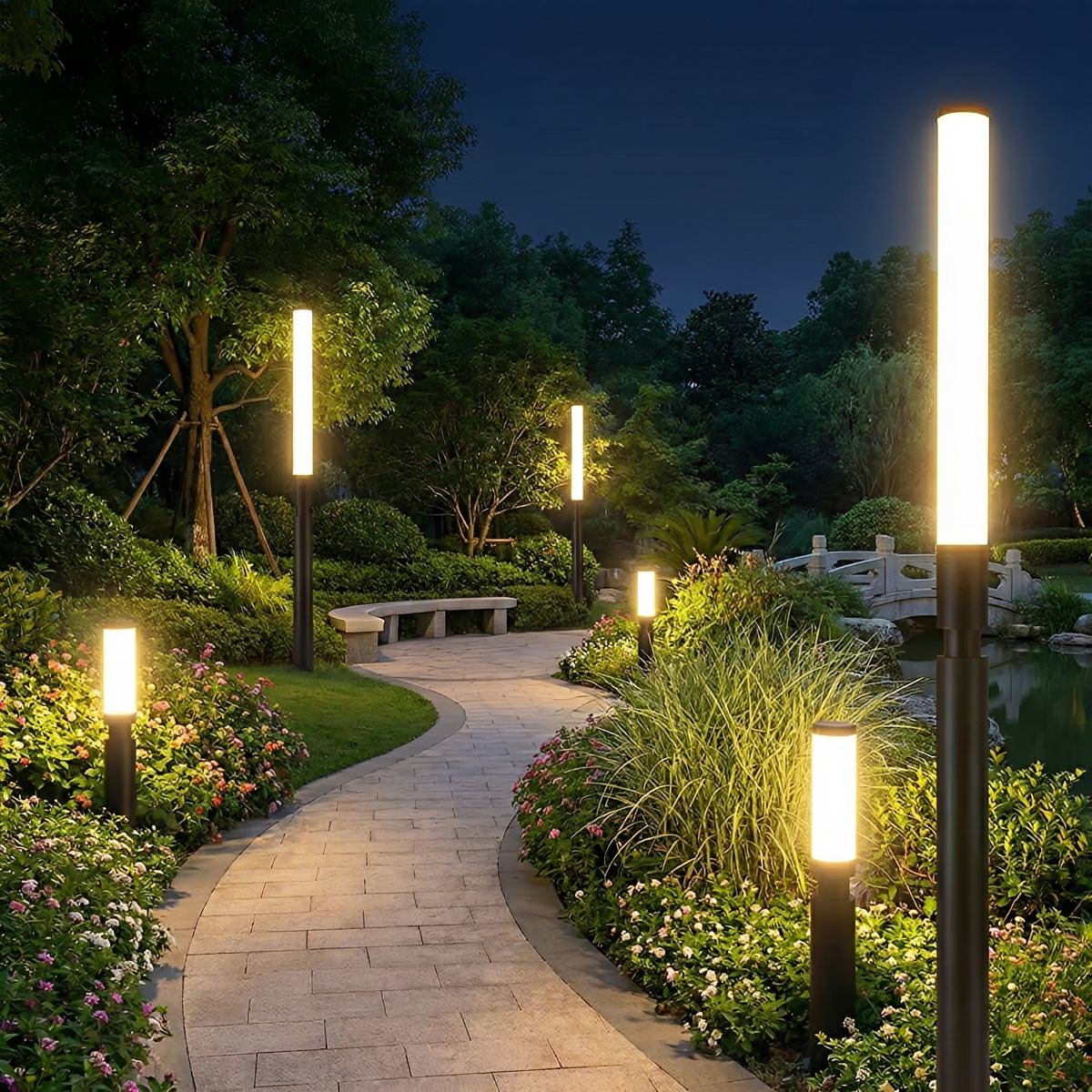 Aluminium Sokkellamp LED voor Tuin Patio Oprit Zwart IP55 Waterbestendig Modern Cilinder Buitenverlichting | Sulvida