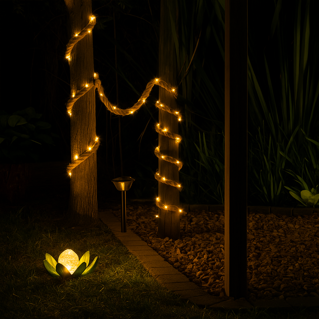 Guirlande lumineuse solaire LED sur corde pour jardin, éclairage d'ambiance extérieur, 5m 10m, blanc chaud, étanche, suspension décorative pour terrasse et jardin | Sulvida