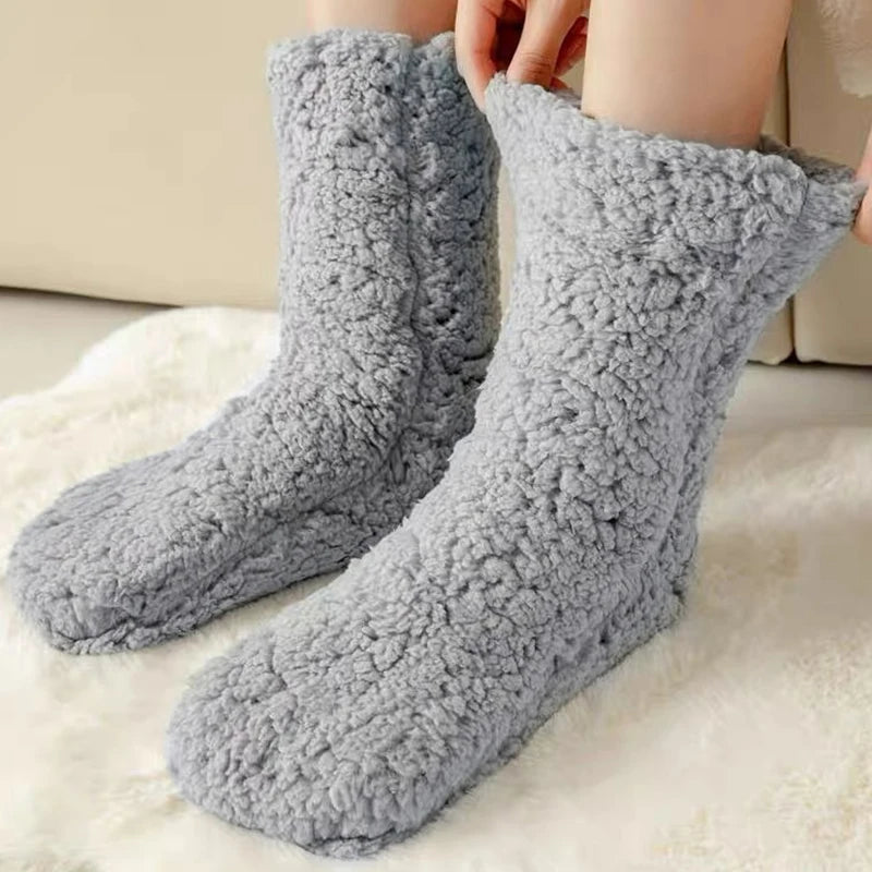 Warme Pluche Wintersokken – Zachte Fleece Huissokken voor Koude Dagen – Dikke Thermische Sokken Effen Kleur | Sulvida