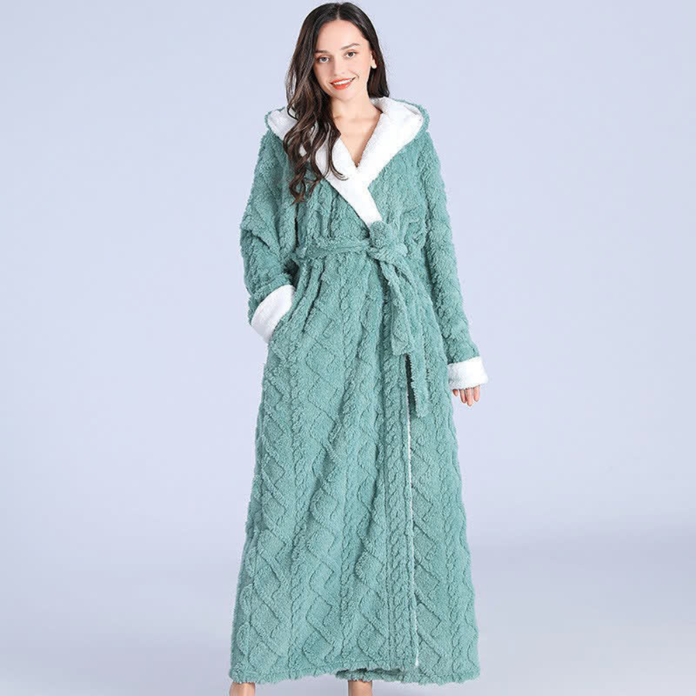 Luxe badjas met capuchon voor dames en heren lang fleece ochtendjas zacht comfort wellness relaxen thuis | Sulvida