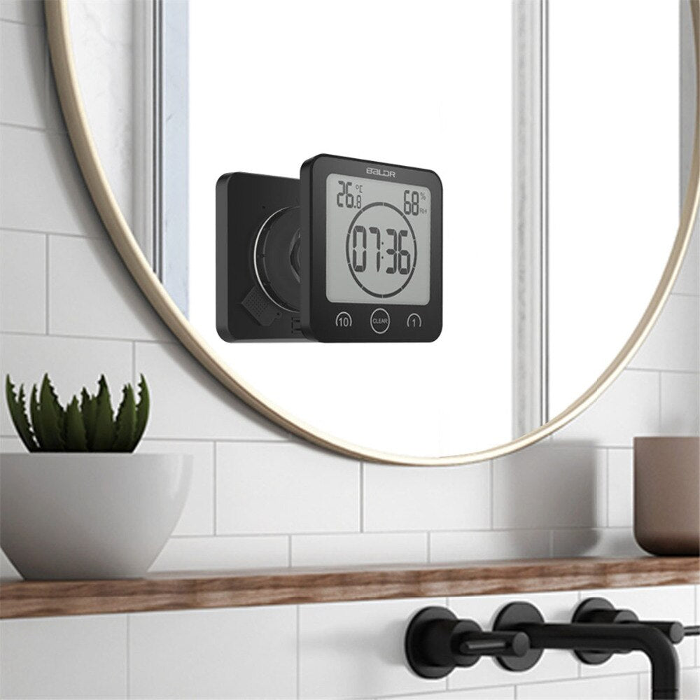 Horloge de douche étanche pour salle de bains avec fixation par ventouse, horloge murale à affichage numérique, pour pièces humides | Sulvida