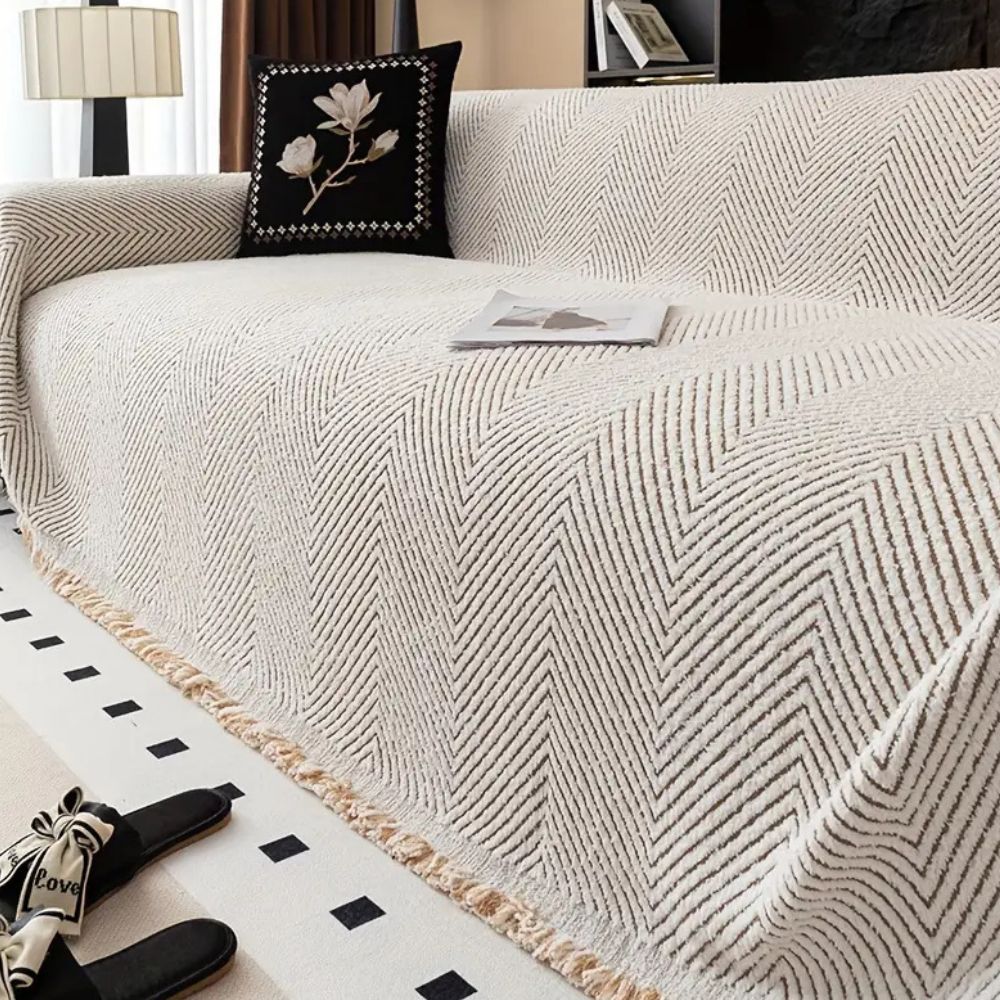 Visgraat bankhoes met strepen 180×180 tot 180×340 cm antislip meubelbescherming woonkamer salon interieur | Sulvida
