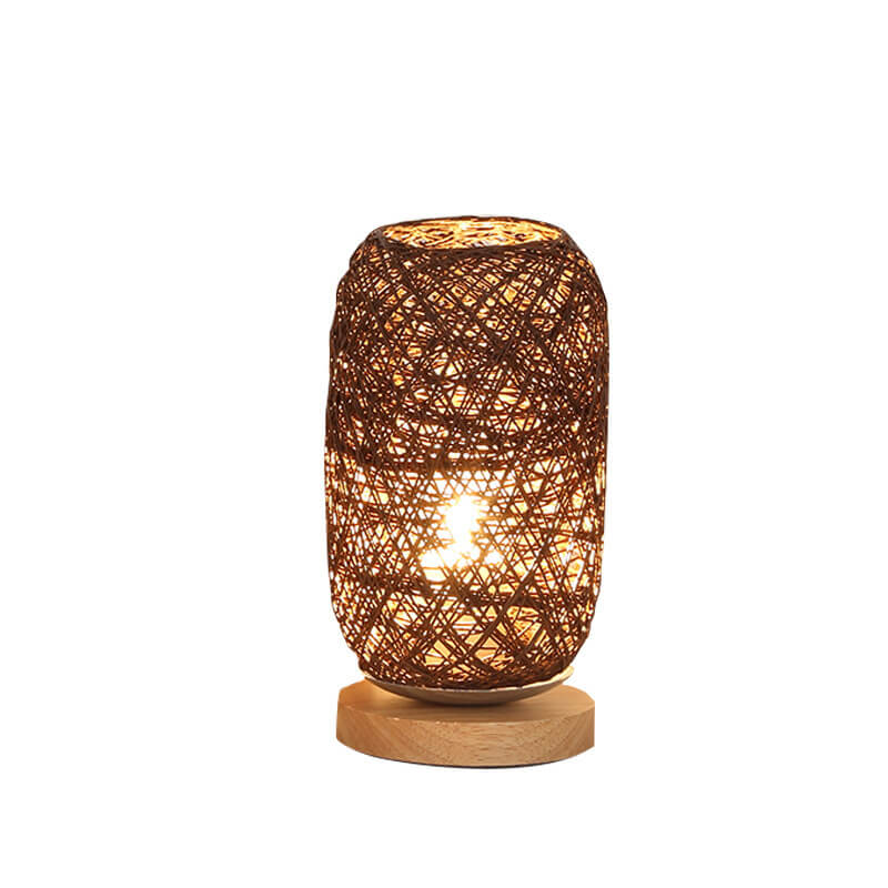 Rotan Tafellamp Japandi Design Hout Metaal Industrieel Sfeerlicht Woonkamer Slaapkamer LED Wooninterieur | Sulvida