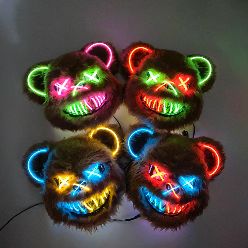 Verlicht Pluche Horrormasker Beer of Konijn met Neon Draad voor Feesten en Halloween Verkleedkleding | Sulvida
