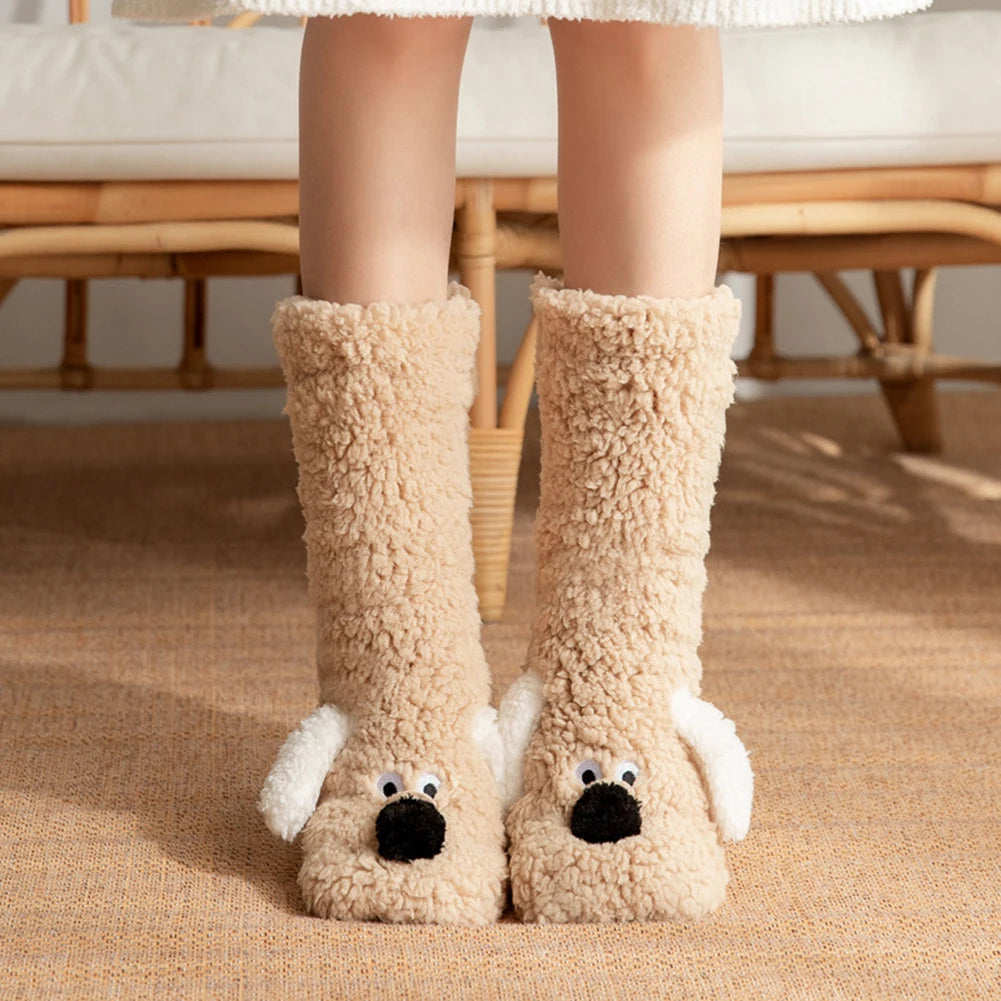 Pluche Fuzzy Sokken met Hondenmotief – Warme Wintersokken met Zachte Fleece voor Ultiem Comfort en Gezelligheid | Sulvida