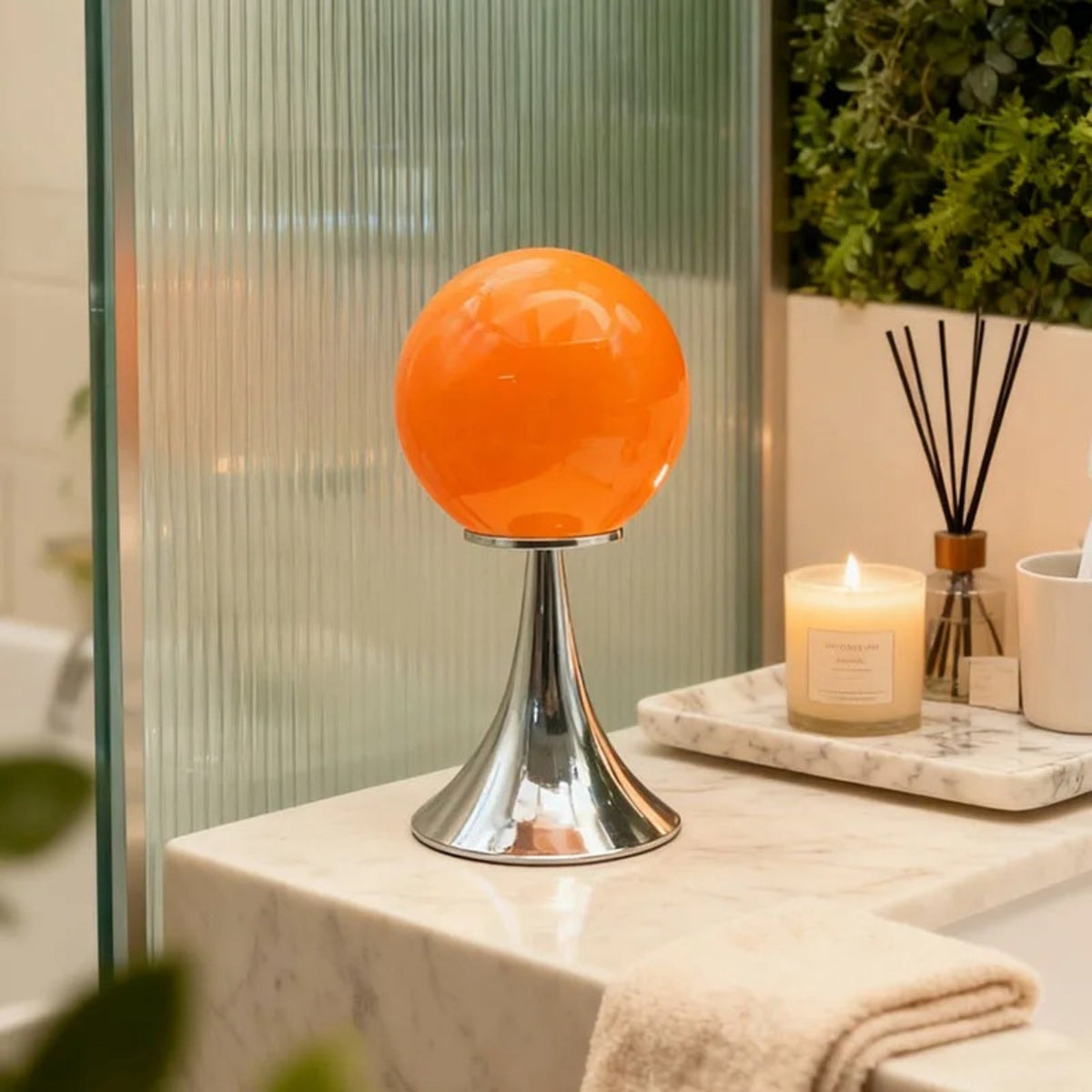 Glazen Tafellamp met Metalen Voet Bol Design Wit Oranje Roze Crème 30x15cm Dimbaar Sfeerlicht Woonkamer | Sulvida