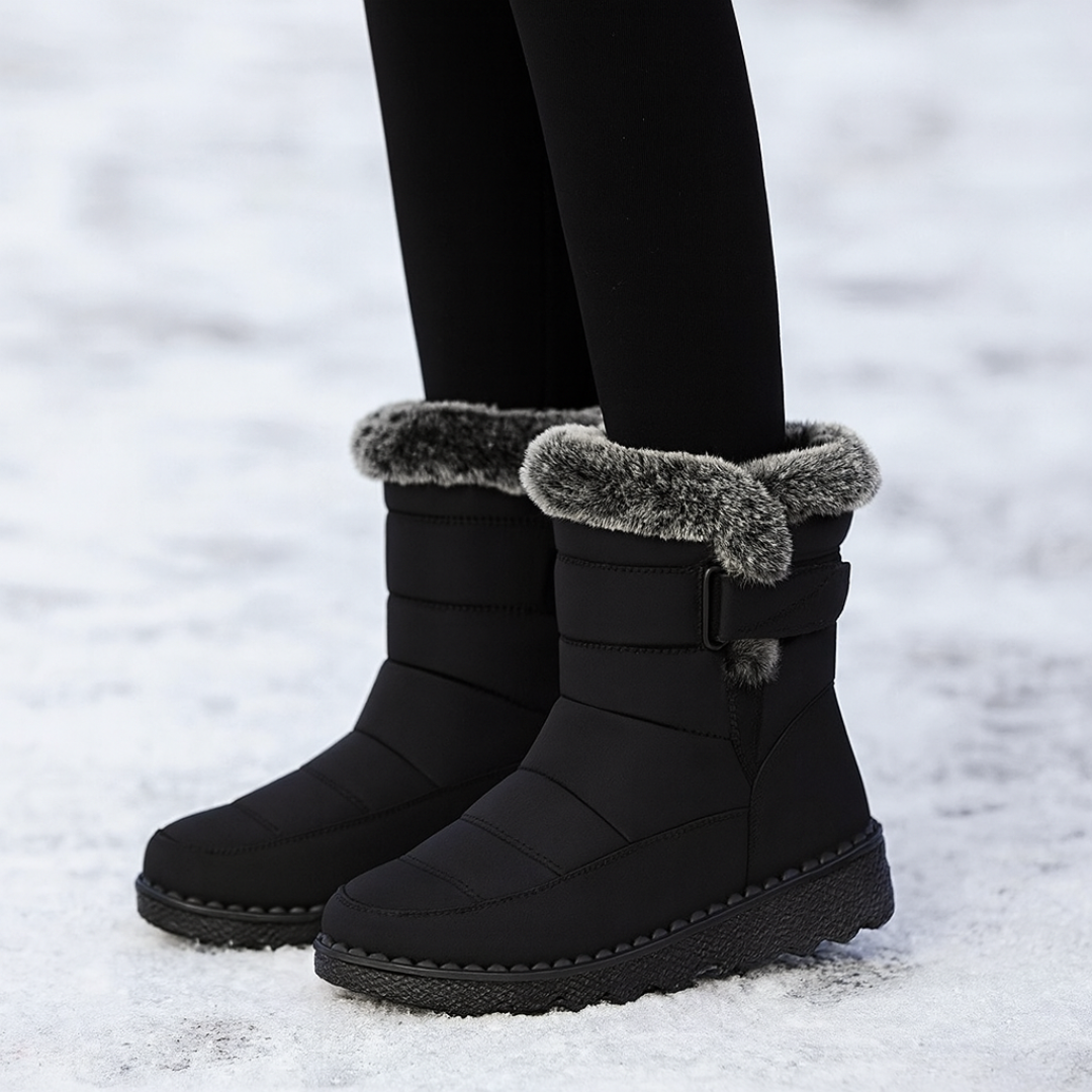 Gevoerde winterlaarzen dames waterdicht met keilhak klittenband antislip zool comfortabel warm schoeisel | Sulvida