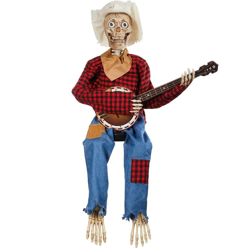 Halloween Skelet Decoratie met Banjo Bewegingssensor Muziek LED Verlichting Griezelige Feestdecoratie Horror | Sulvida