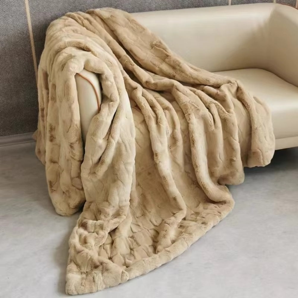 Zachte Dubbellaagse Plaid Mokkabruin Imitatiebont Deken Woonkamer Slaapbank Bed Decoratief Warm Gezellig | Sulvida