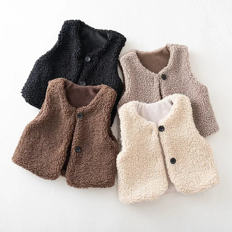 Kindervestje Teddyvacht Wol Winter Bodywarmer Jongens Meisjes 1-6 Jaar Knuffelzacht Warm Mouwloos Gilet | Sulvida