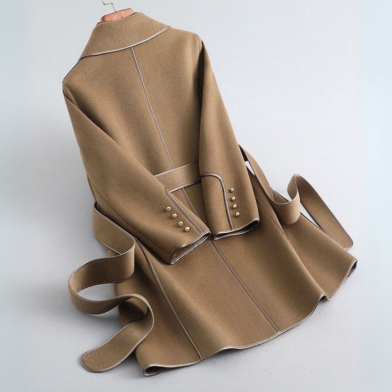 Long manteau trench en laine avec ceinture, manteau classique pour femme, manteau d’hiver chaud avec sac, manteau oversize élégant | Sulvida