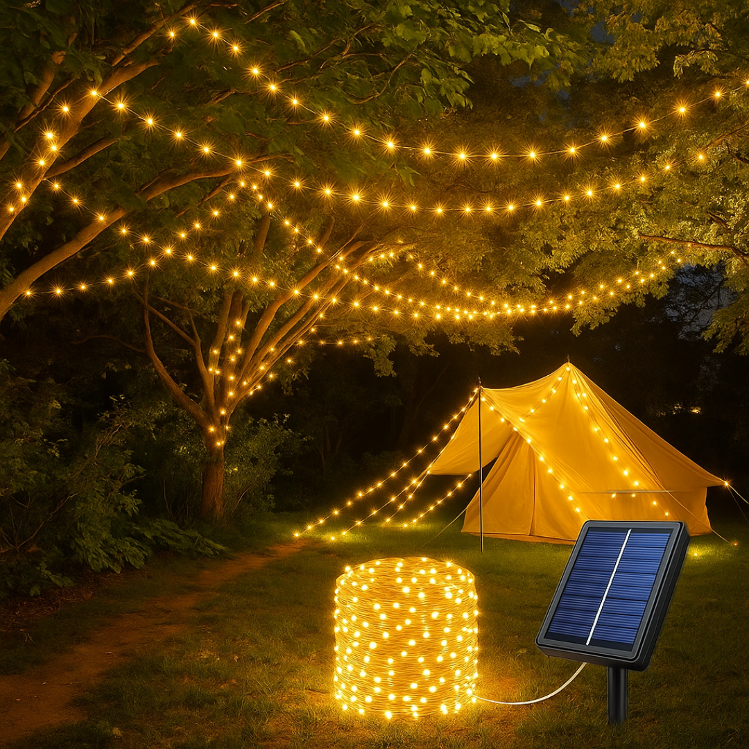 Guirlande solaire de 30 mètres avec 300 LED, blanc chaud, blanc froid ou multicolore, éclairage d'ambiance étanche pour le jardin | Sulvida
