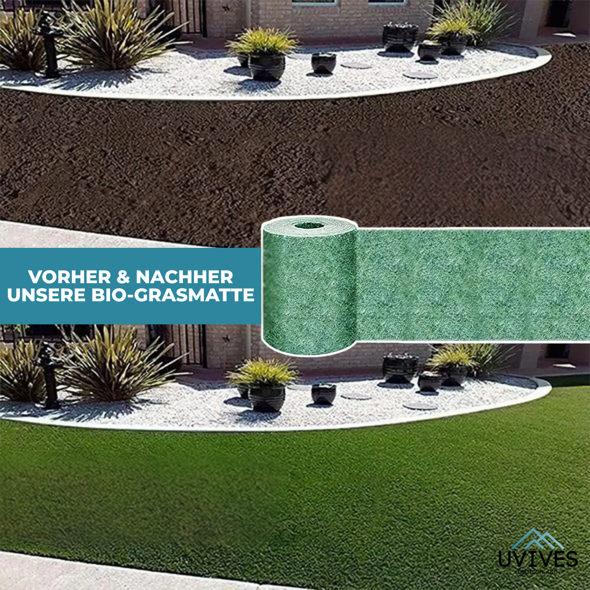Natte à gazon biologique pour une pelouse verte instantanée 300x20cm, à germination autonome, sans creuser, installation rapide au jardin | Sulvida