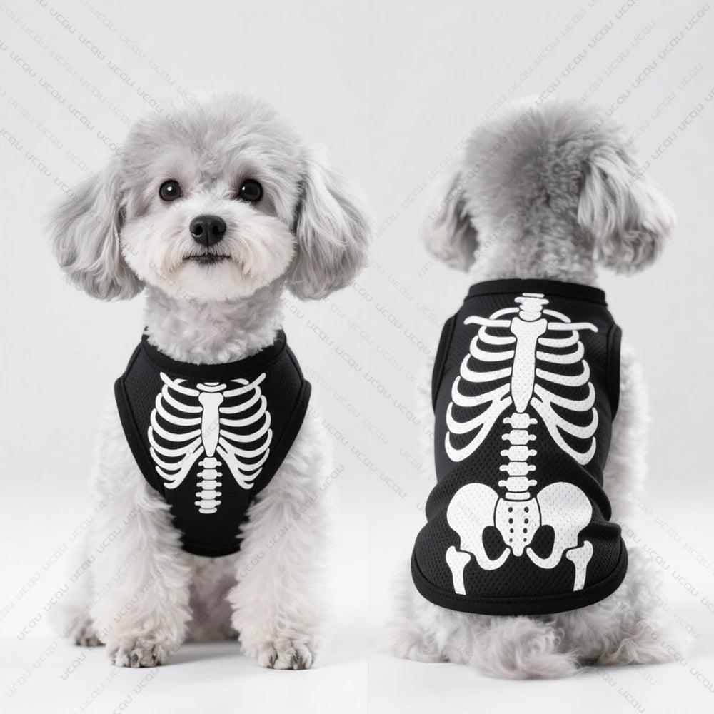 Hondenvest met Skeletprint – Sneldrogend Ademend Halloween Kostuum voor Kleine Huisdieren Feestdagen | Sulvida
