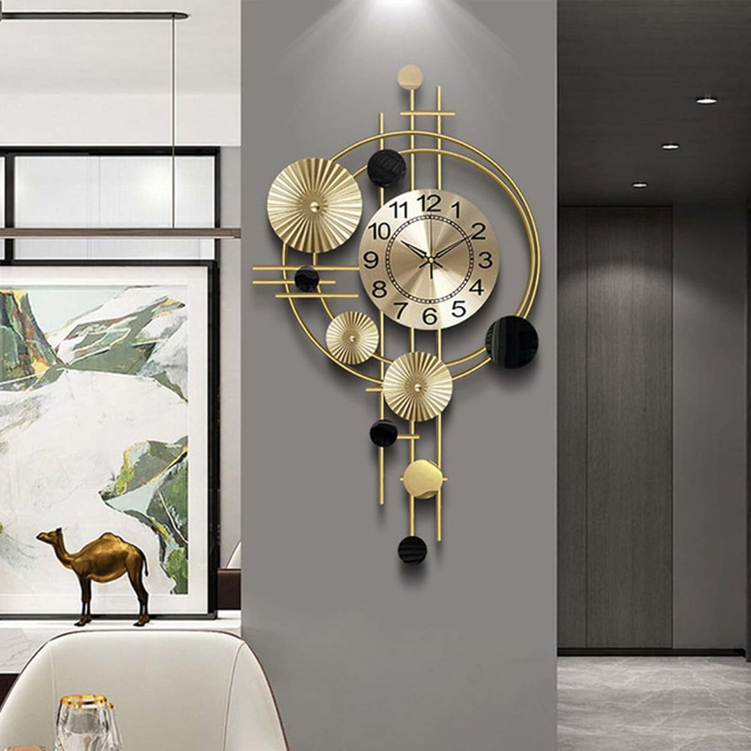 Grote Metalen Wandklok Ø45cm Modern Industrieel Design Minimalistisch Zwart Goud Chroom Woonkamer Hal Klok | Sulvida