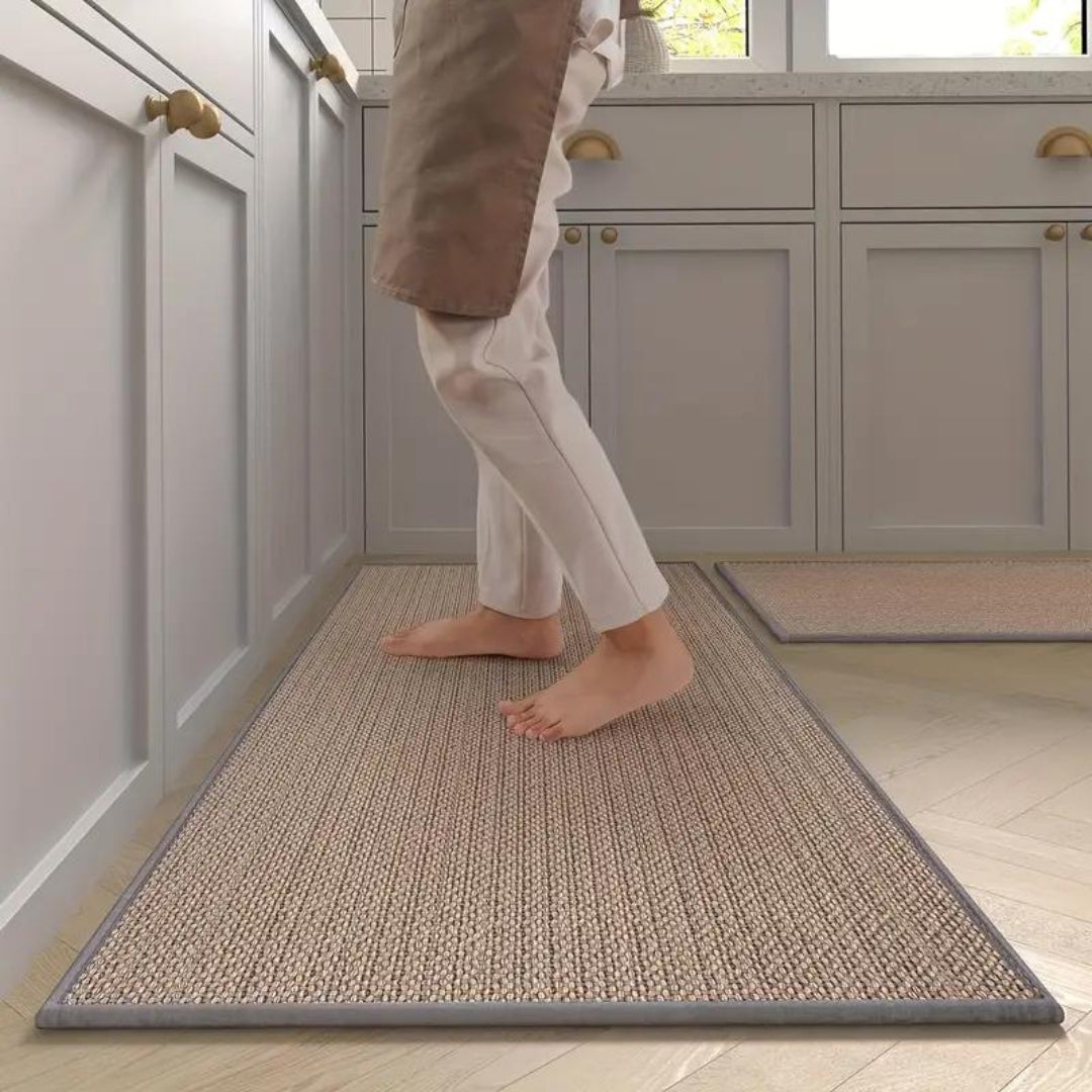 Keukenloper Set van 2 Antislip Matten Haverkleur Grijs Donkergrijs Comfortmat Keuken Werk Sta Anti-Vermoeidheid | Sulvida