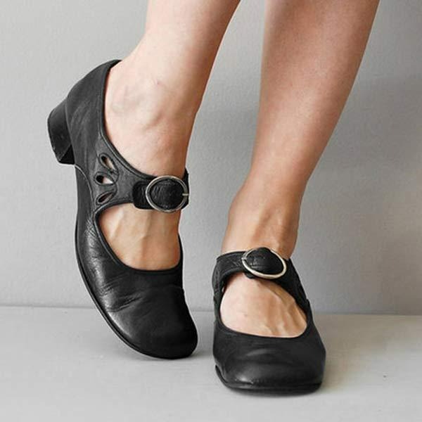 Leren Damesschoenen Laag Blokhak Elegante Slip-On Pumps Comfort Kantoor Bruin Blauw Zwart Instapschoenen | Sulvida