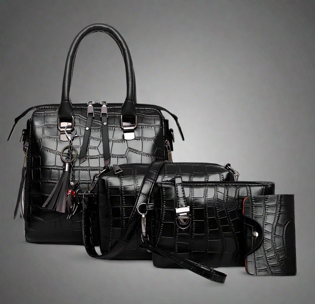 Ensemble de 4 sacs de luxe au design moderne en cuir pour un usage quotidien, sacs à main élégants pour femme, noir et marron | Sulvida