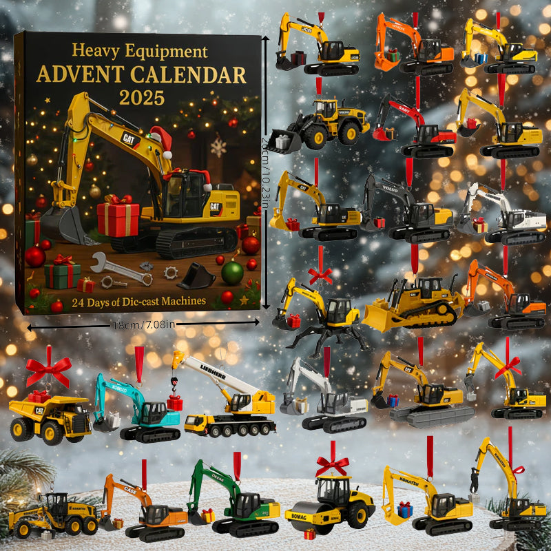 Adventskalender met 24 Miniatuur Bouwvoertuigen voor Kerstdecoratie Speelplezier en Kinderfeest Cadeau | Sulvida