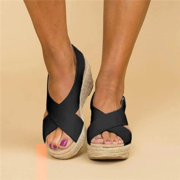 Dames espadrilles met sleehak comfort voetsteun lichte zomer schoenen elastisch plateau sleehak casual | Sulvida