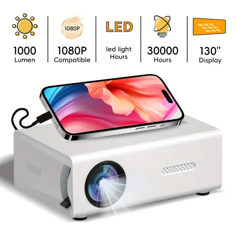 Compacte HD 720P Projector met Snelle Focus HDMI USB WiFi Aansluiting voor Thuisbioscoop Presentaties Beamer | Sulvida