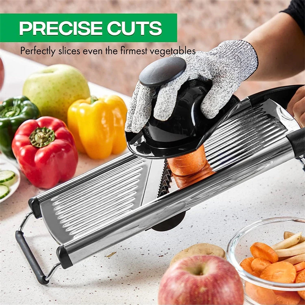 Mandoline professionnelle avec 6 réglages de coupe et gant de protection antidérapant pour la cuisine | Sulvida