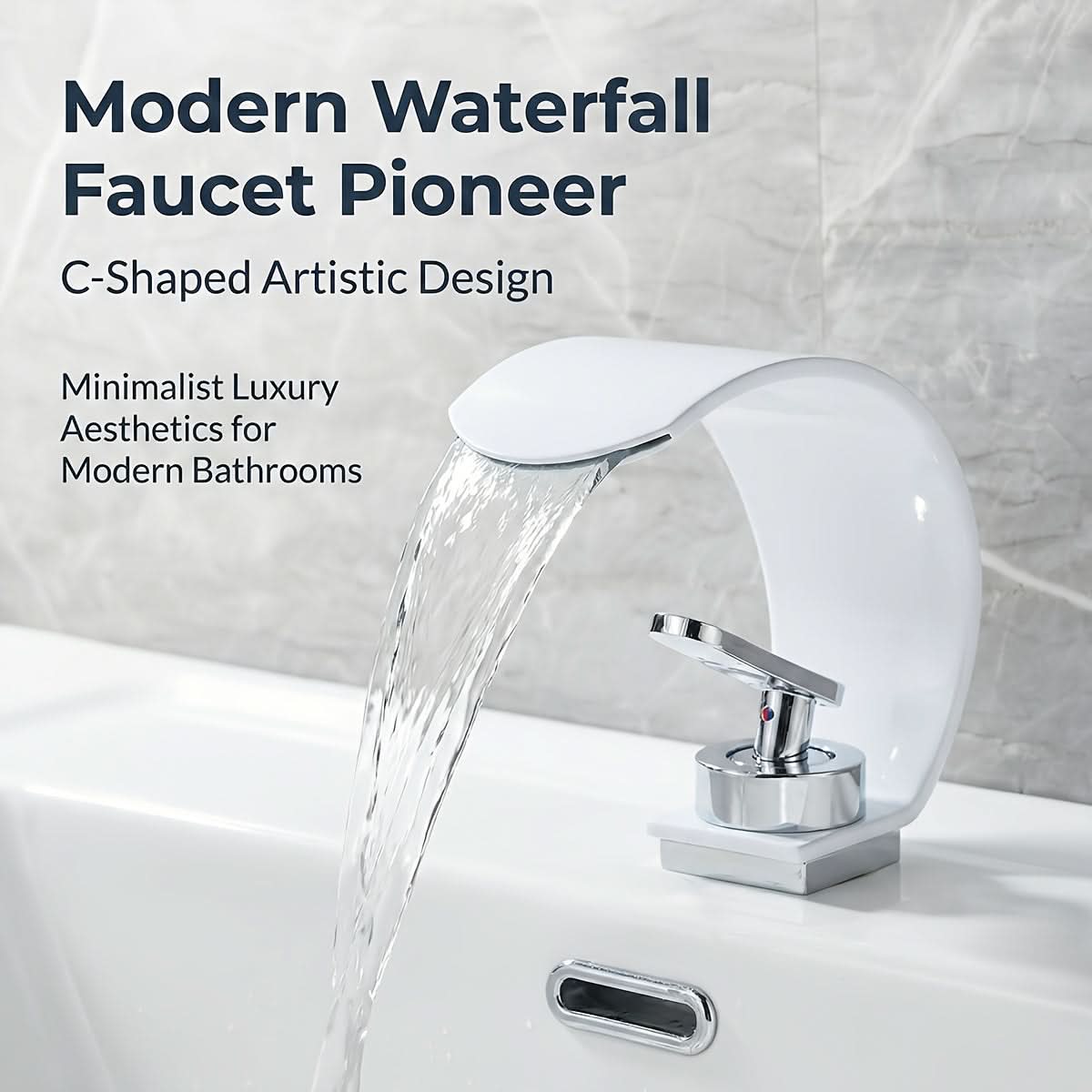 Mitigeur de lavabo à effet cascade, chromé, design moderne, kit de robinetterie, eau chaude et froide, valve en céramique, salle de bains | Sulvida