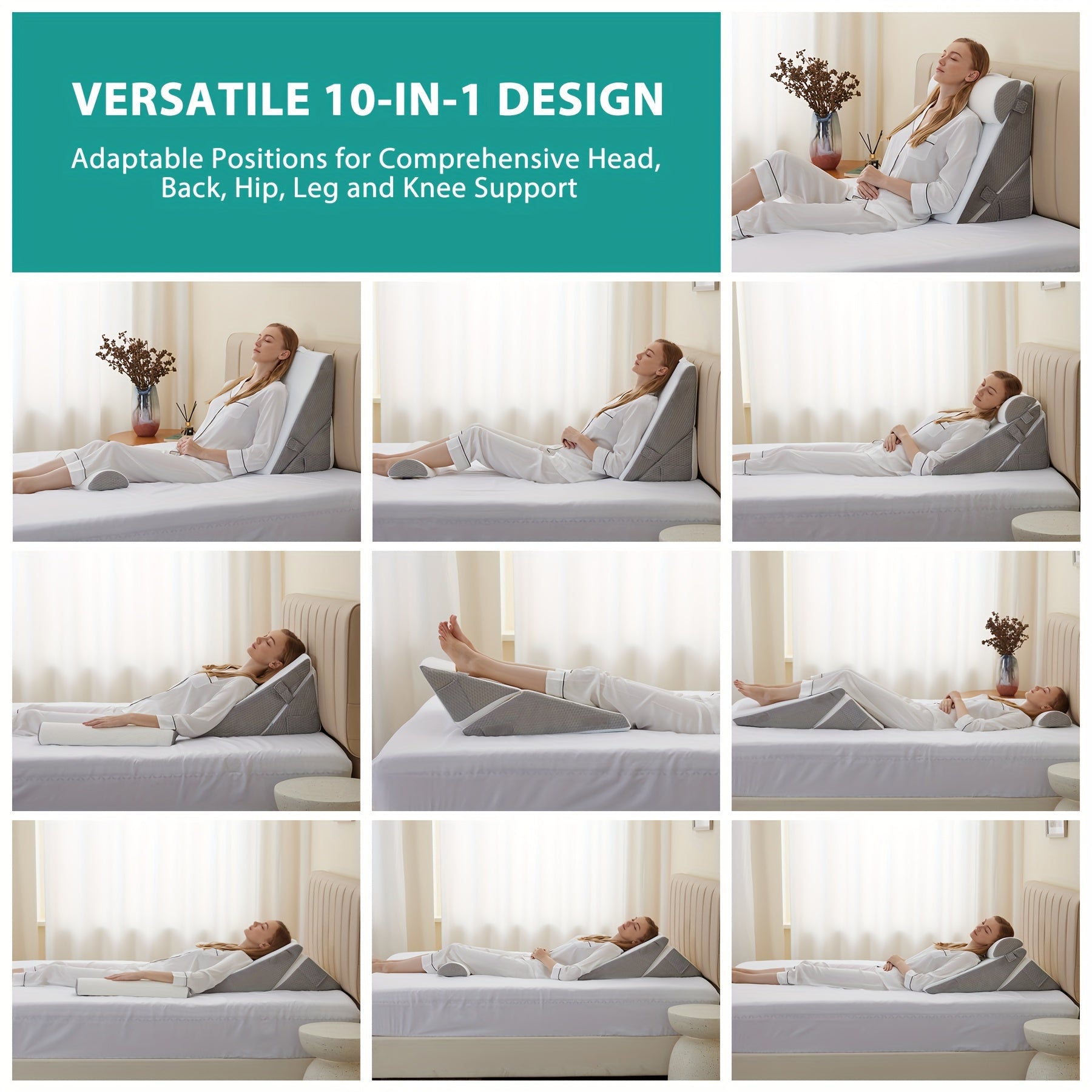 Verstelbaar Bedkussen voor Rugsteun en Benen – Comfortabel Wigkussen met Memory Foam voor Herstel en Ontspanning | Sulvida