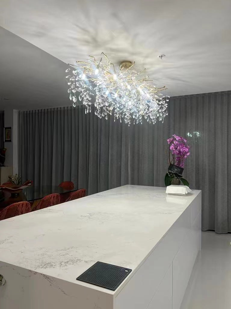 Kristallen kroonluchter met takkendesign – aluminium armatuur – LED G9 lampen – 6 tot 14 lichtpunten woonkamer | Sulvida