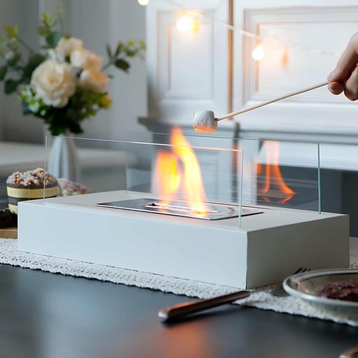 Tafelkachel met bioethanol glas en staal 28 × 14 cm sfeervolle kaarsvlam sfeervuur decoratief voor binnen buiten | Sulvida