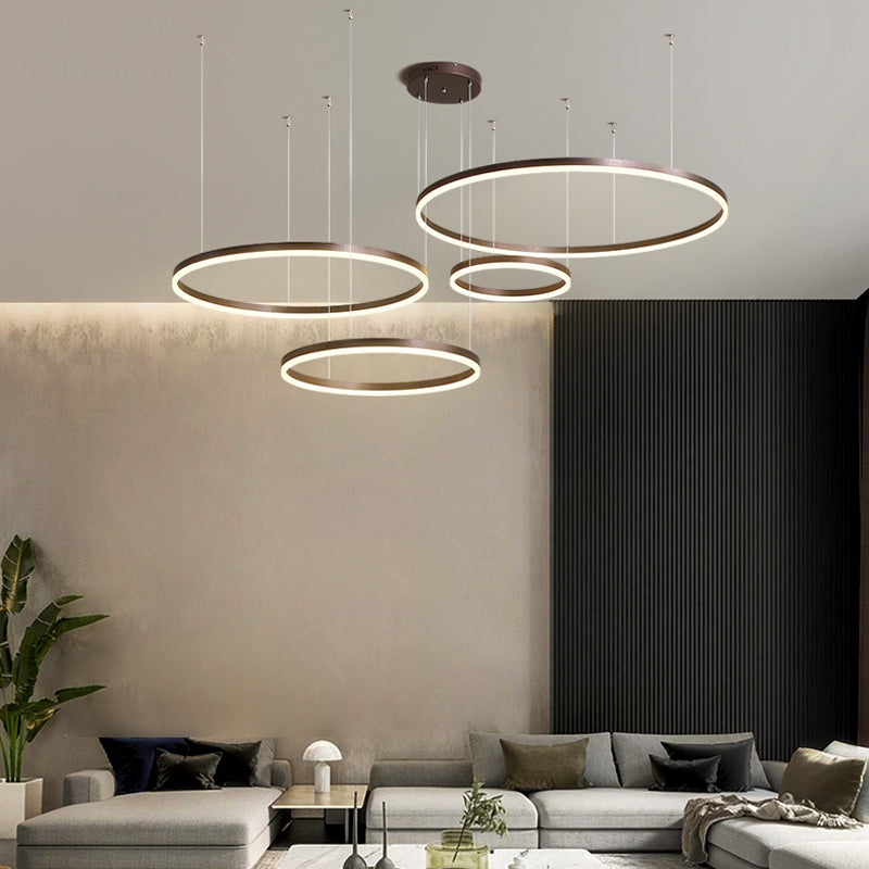 Hanglamp Metalen Ringen Zwart Goud Koffie LED Modern Dimbaar Eettafel Woonkamer Slaapkamer Verstelbaar | Sulvida