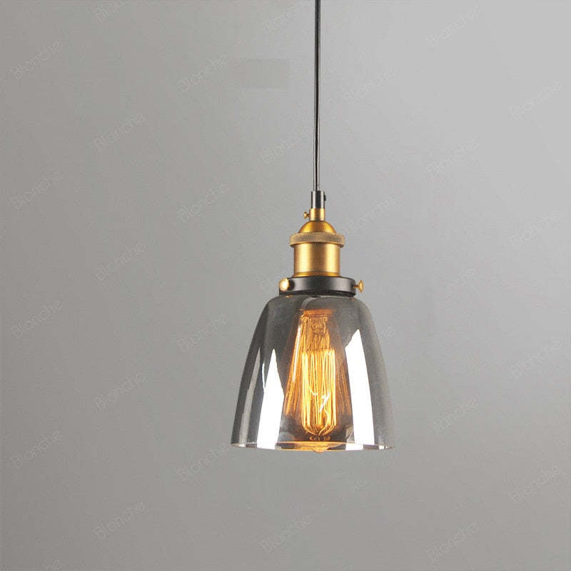 Industriële Glazen Hanglamp Metaal E27 Fitting Clear Amber Smoke Grey Verstelbaar Snoer Eetkamer Woonkamer | Sulvida