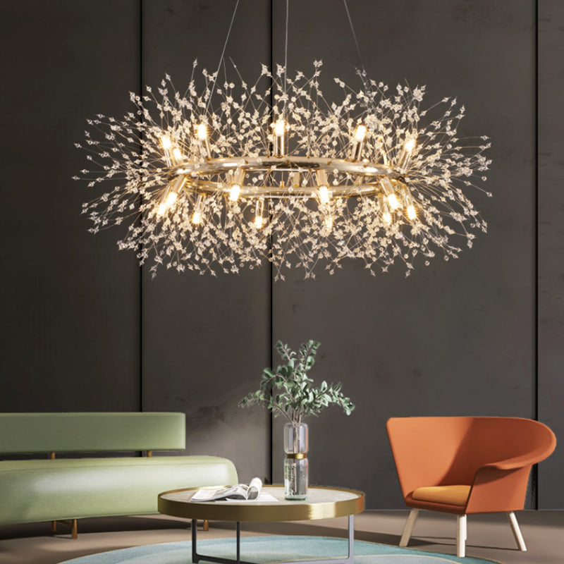 Kristallen Hanglamp LED Goudkleurig Metaal Luxe Kroonluchter Eettafel Woonkamer Plafondverlichting Design | Sulvida