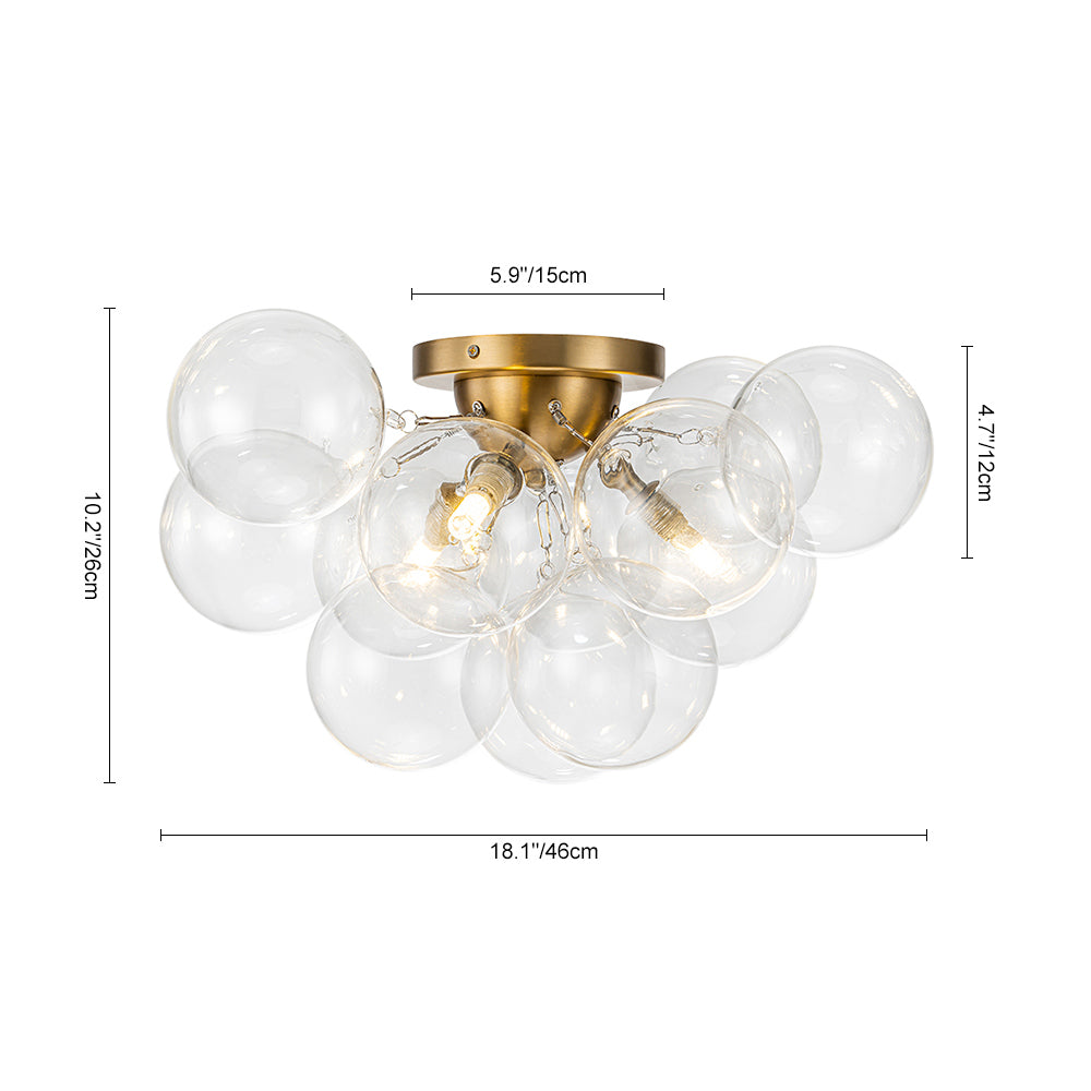 Semi-plafondlamp 3 lichtpunten messing helder glas bol bubble stijl moderne verlichting hal woonkamer | Sulvida