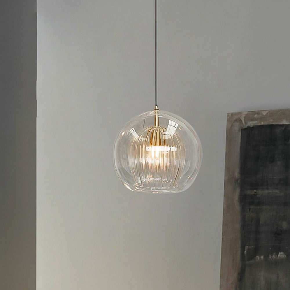 Glazen Hanglamp Bol Transparant & Amber Met Metalen Fitting E26/E27 Moderne Verlichting Eetkamer Slaapkamer | Sulvida