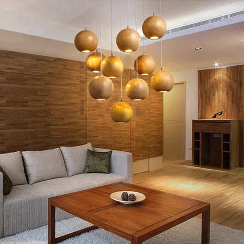 Houten Hanglamp Bol Ø10cm Warm Scandinavisch Design Natuurlijk Hangverlichting Eetkamer Woonkamer Sfeervol | Sulvida