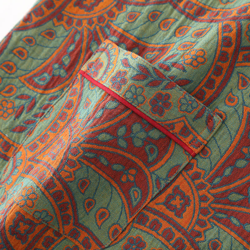 Vintage Jacquard Loungewear Set met Ronde Hals en Knopen – Zachte Katoenen Thuiskleding voor Dames en Heren, Comfortabele Pyjama voor Binnen | Sulvida